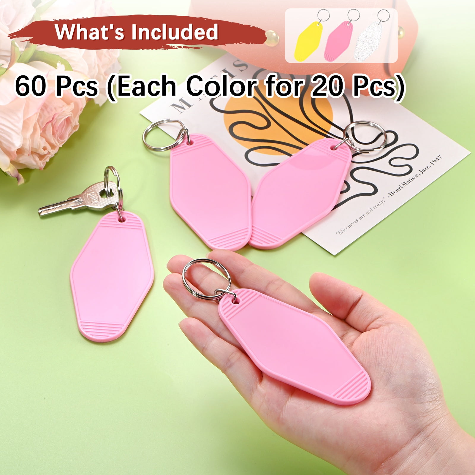 Blank Hotel Keychain Tags [60PCS] - Plastic Rhombus Blank Motel Keychain for Luggage Labels [Mixing 3 Colors - F] Vintage Key Tags