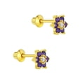 thumbnail image 6 of Gold Plated Purple and White CZ Flower Girls Safety Screw Back Earrings 5mm, 6 of 6