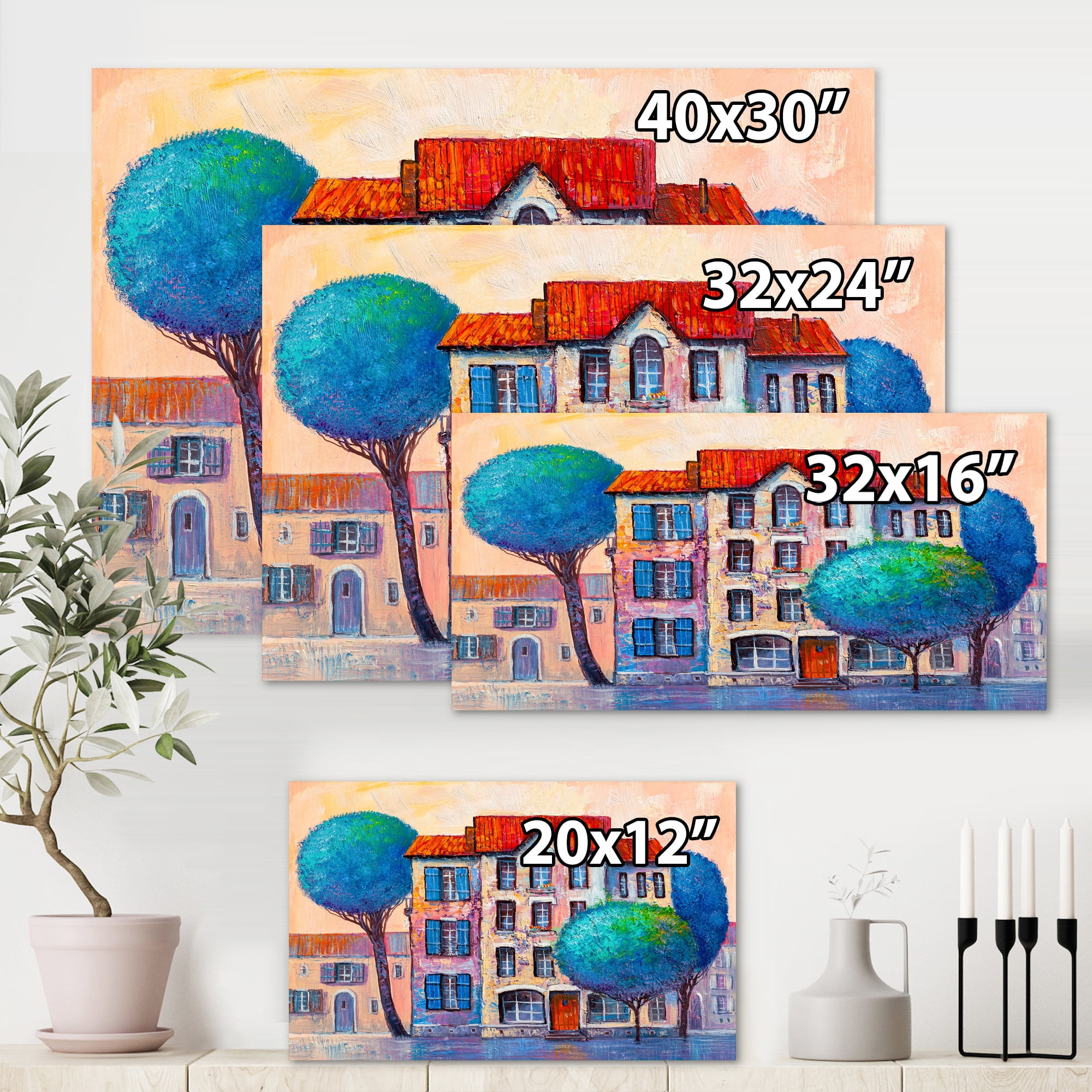 Designart ' Colorful Autumn Trees and A House With Red Roof ' Modern Canvas Wall Art Print