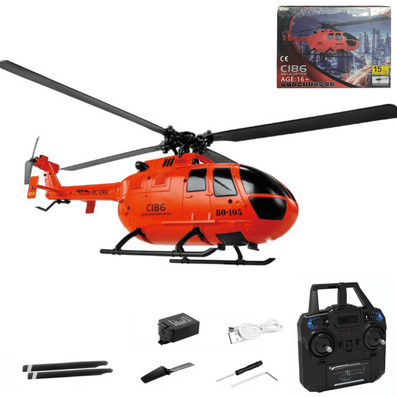 C186 BO105 RC Helicopter 2.4G 4CH Single Rotor 6-Axis Gyro RTF Flying Military Aircraft Model with Altitude Hold Optical Flow/ One-Key Takeoff for Adults & Teens