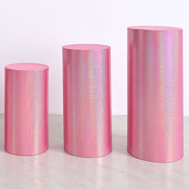 Uxcell Conjunto de 3 Fundas de Espandex para Cilindro, Funda para Plinto, Rosa (Tela Reflectante Láser - Grande)