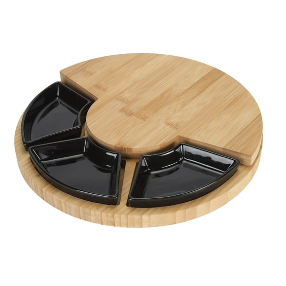 Bamboo Cheese Board, Bamboo Swivel Cheese Cutting Board and Cheese Serving Platter Multifunctional Cheese Meat Tray for Home Kitchen