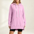 thumbnail image 3 of Long Women's Fashion Hoodie with Pockets | Comfy Fleece Sweatshirt, High-Low Hem Pullover, Casual Loose Fit，Work & Travel & Everyday Wear Outfits，Fall Winter Clothes, Pink, M, 3 of 6