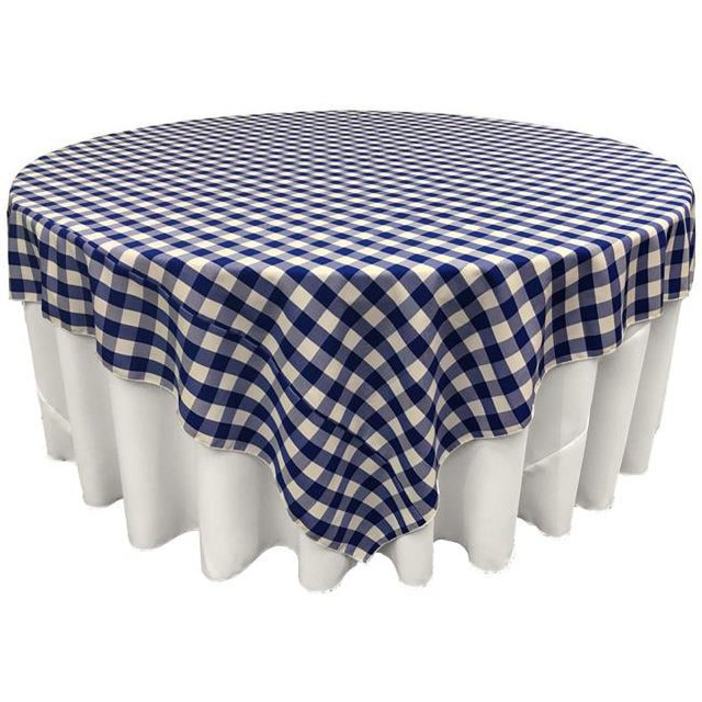 LA Linen Nappe Carrée à Carreaux Vichy, 72 x 72 Po., Blanc & Bleu Royal, Polyester, Nappe