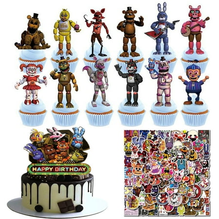 25pcs Nights Freddy Cake Decorations Cupcake Decorations 100pcs Five Nights Stickers for Freddy's Theme Birthday Party Decor