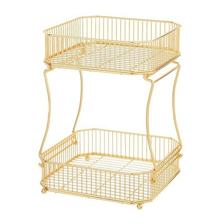Freaswind 2 Tier Gold Countertop Fruit Basket Bowl for Kitchen Metal Wire Storage Rack Fruits Stand Holder Organizer for Bread Snack Veggies