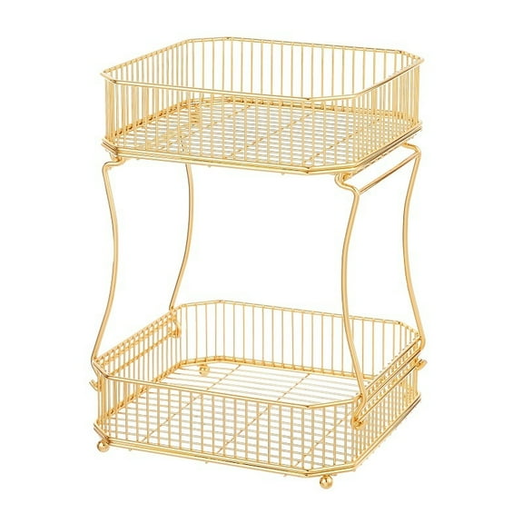 Freaswind 2 Tier Gold Countertop Fruit Basket Bowl for Kitchen Metal Wire Storage Rack Fruits Stand Holder Organizer for Bread Snack Veggies