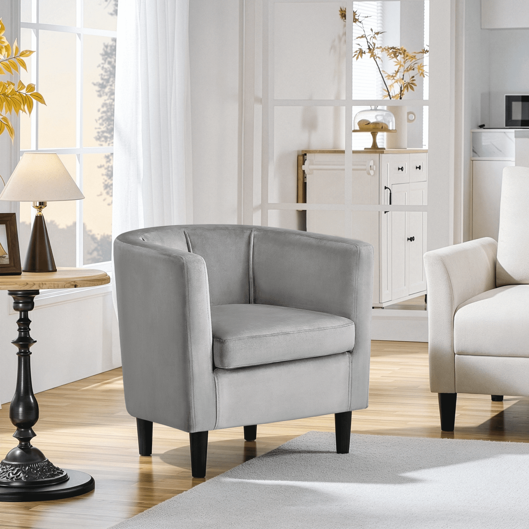 Renwick Upholstered Barrel Shaped Accent Chair with Curved Backrest for Livingroom, Gray Velvet