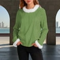 thumbnail image 2 of Sexlip Women's Knitted Sweaters Plush Fur Trim Crew Neck Long Sleeve Ribbon Pullover Holiday Casual Dressy Fall Sweater Green M, 2 of 5