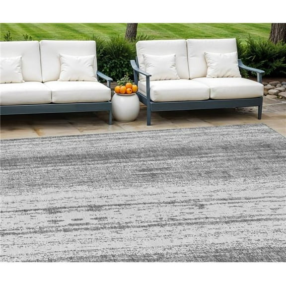 HomeRoots 589875 8 x 10 ft. Striped Washable Indoor & Outdoor Rectangle Area Rug, Gray & Ivory