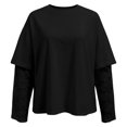thumbnail image 6 of Arlun Women's Lace 2 in 1 Long Sleeve T Shirts Casual Solid Color Classic Crewneck Loose Pullover Tops 2026 Fall Fashion Soft Lightweight Comfort Drop Shoulder Tees 1-Black XL, 6 of 6