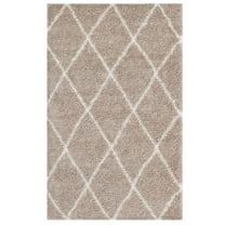 Modway Toryn Diamond Lattice 5x8 Shag Area Rug in Beige and Ivory