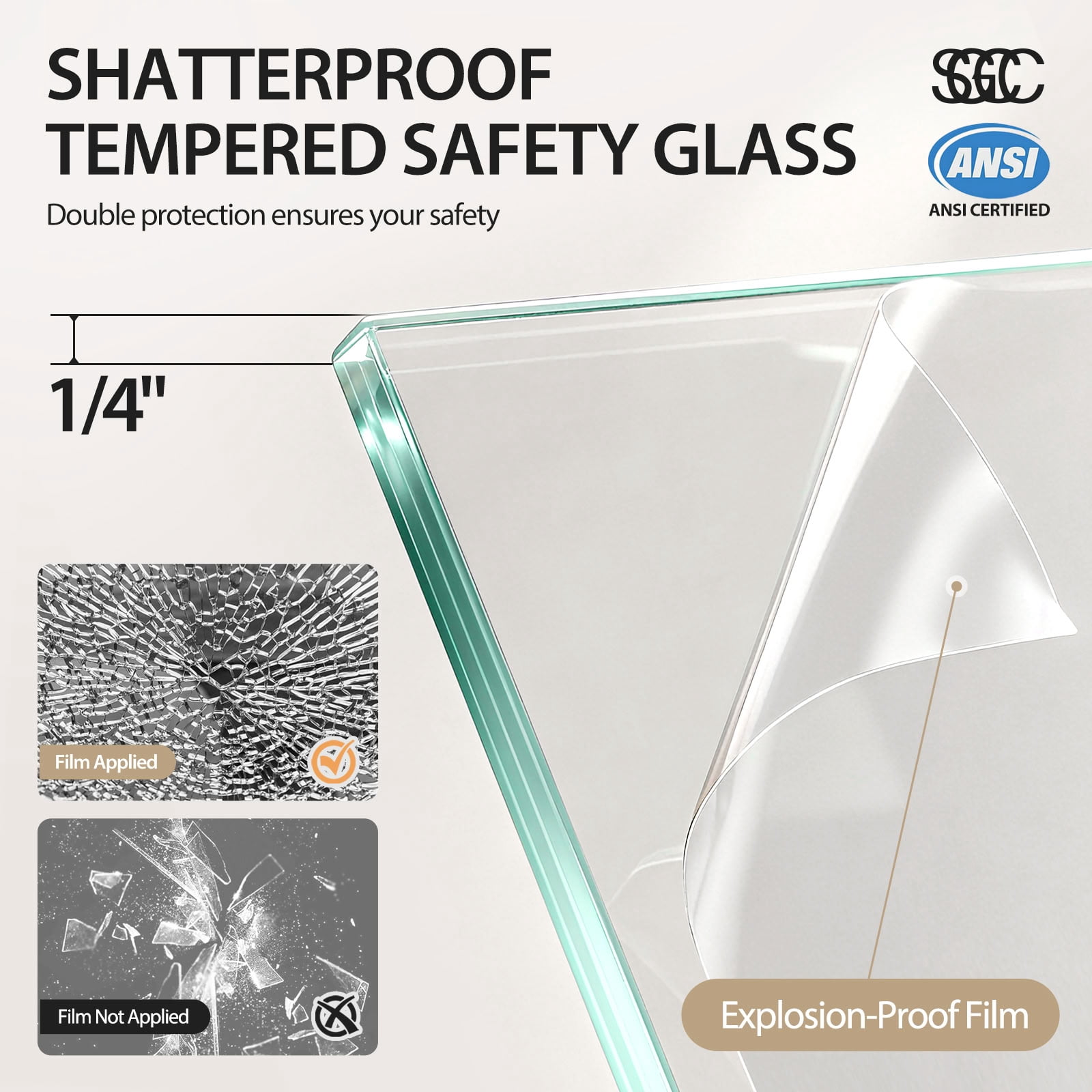 MAYEERTY Neo-Angle Shower Door, Chrome Stainless Steel Frame, 1/4" Tempered Glass with Explosion-Proof Film, Waterproof & Easy Installation