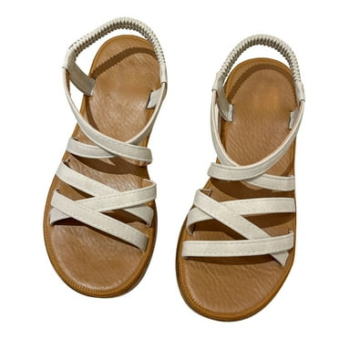 Tendon Sole Sandals Summer Beach Sandals Soft Casual Flat Sandals with Elastic Strap for Women Beige 38 Size