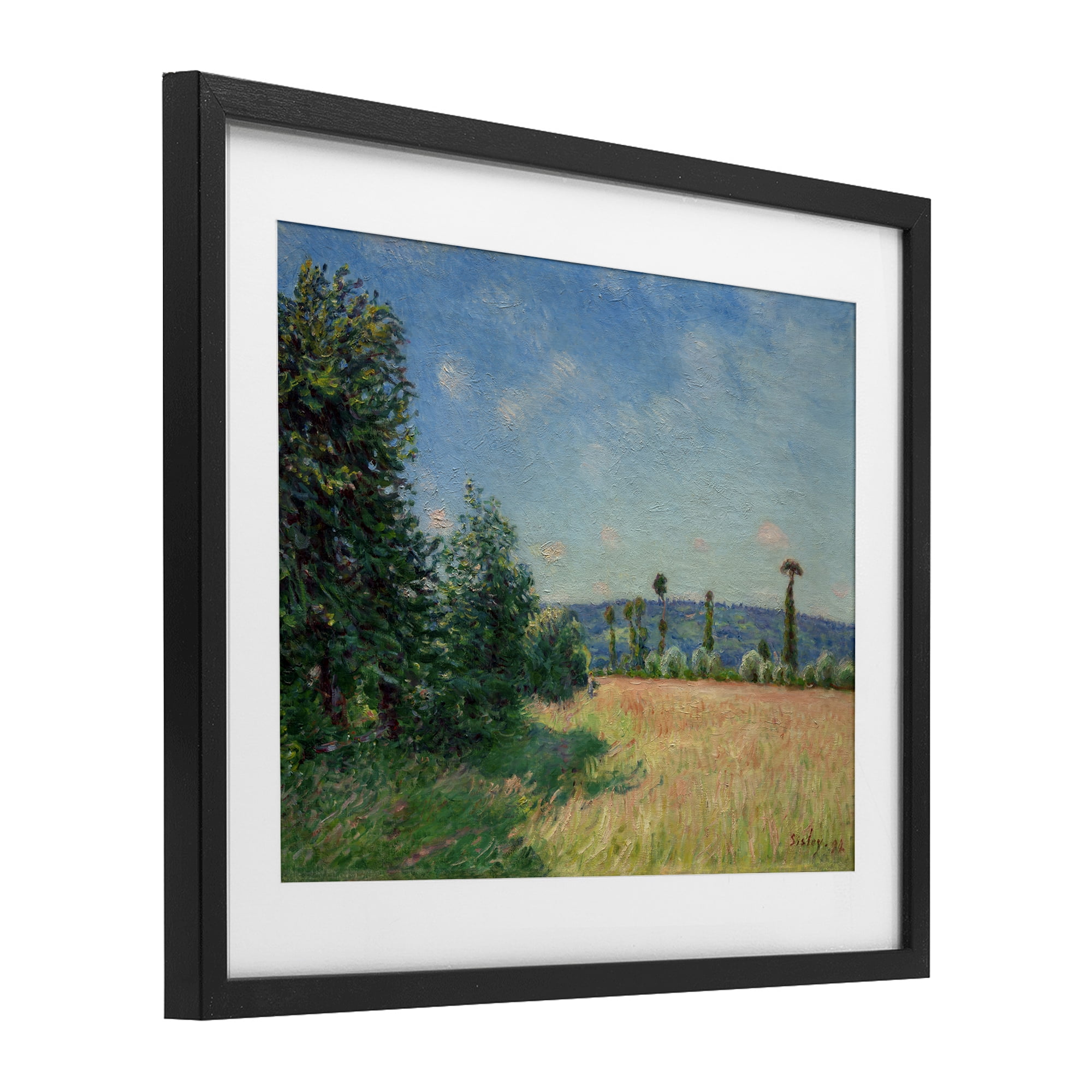 Sahurs Meadows in Morning Sun Black Framed Print Under Glass, design by Alfred Sisley