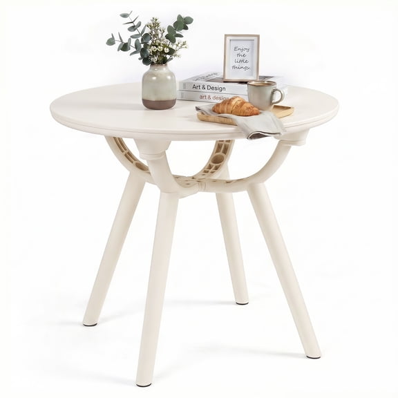 Gymax Outdoor Side Table 20'' Round Storage Side Table Weather-Resistant End Table White
