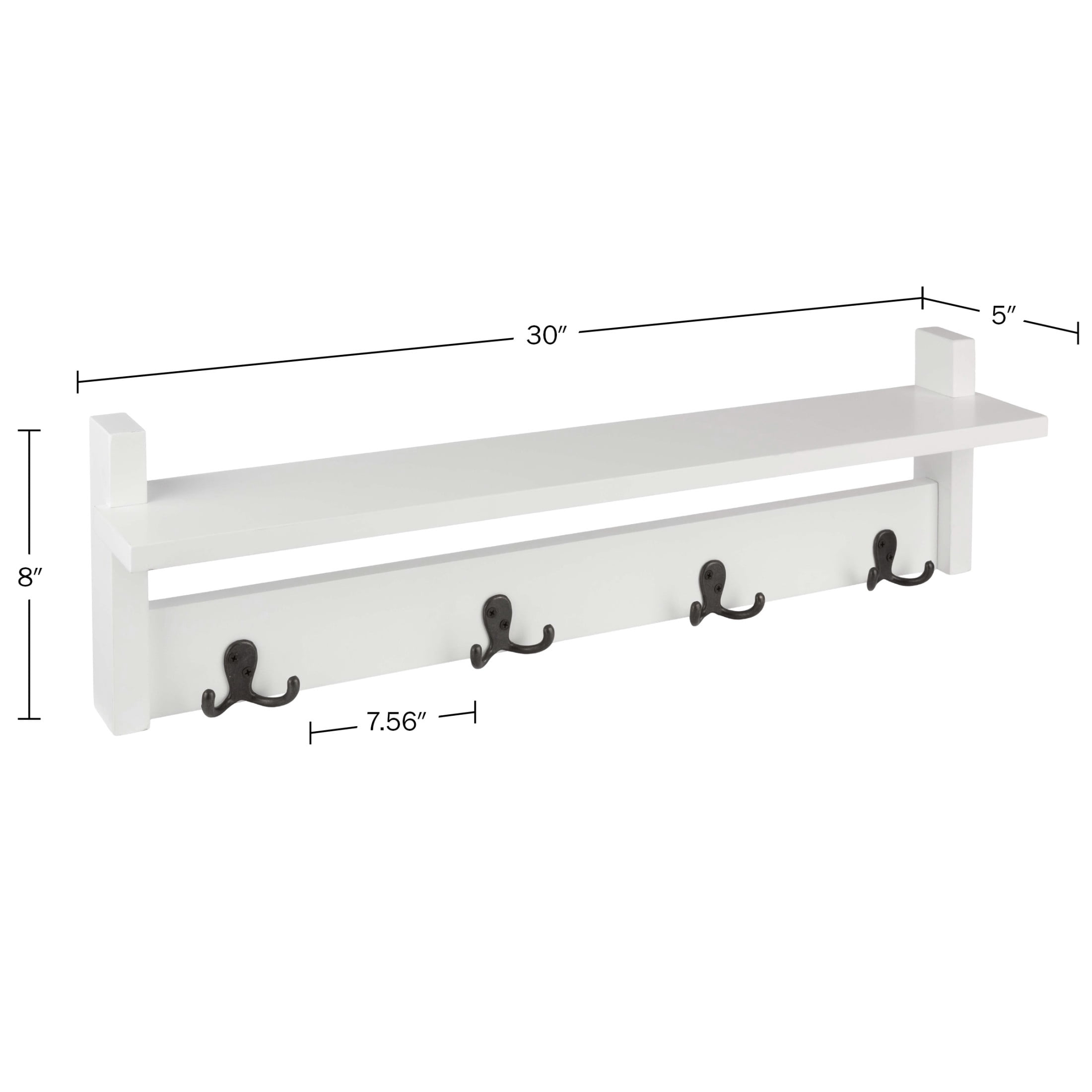 Lavish Home Coat Rack with Shelf - Wall Mount Shelf with 4 Hooks (White)
