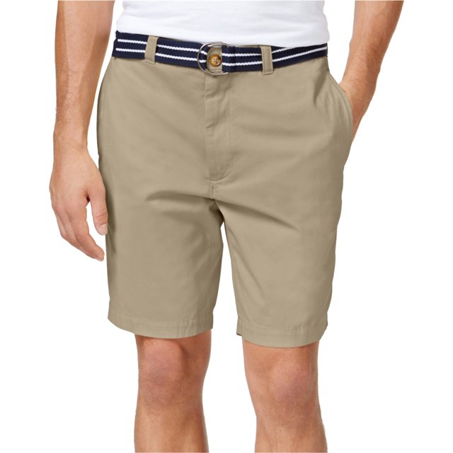 Pantalones cortos tipo chino informales con cinturón y frente plano para hombre Club Room Beige 30
