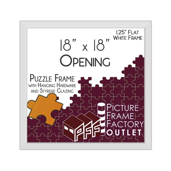 PFF PictureFrameFactoryOutlet - 18x18 Inch - Premium 1.25" White Profile - Picture Frame for Artwork, Puzzles, Photos, Certificates