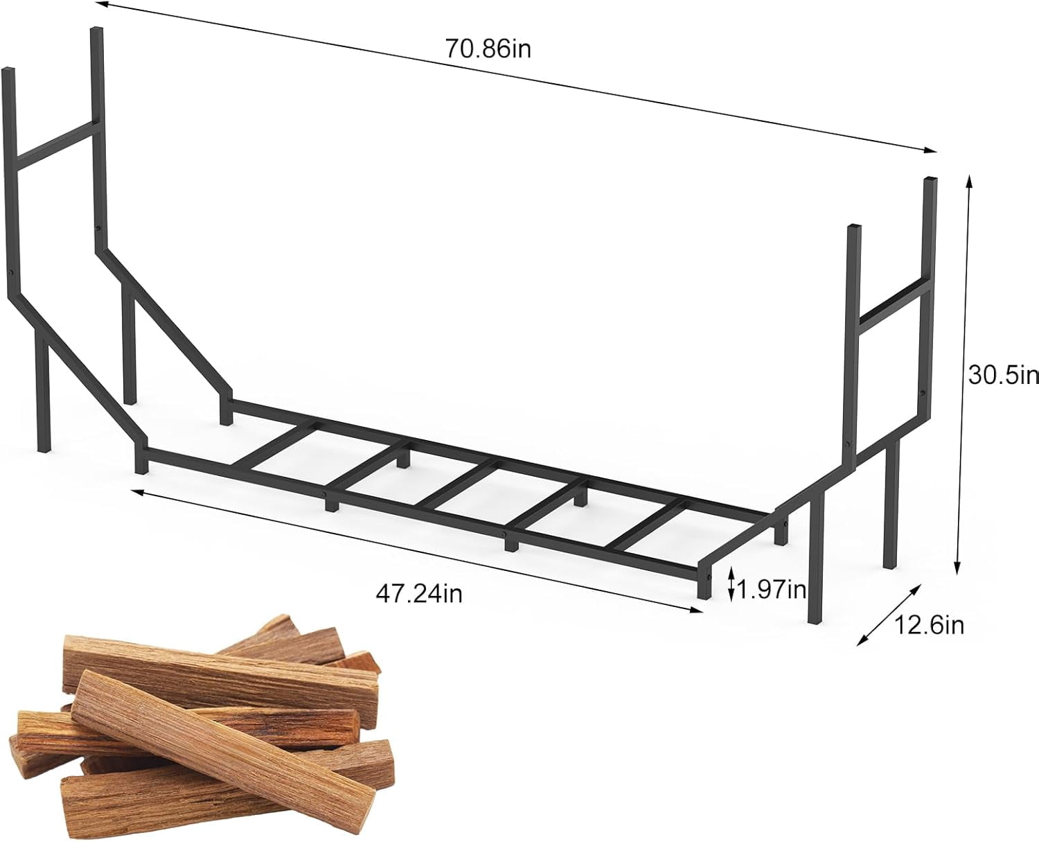 6FT Heavy-Duty Outdoor/Indoor Firewood Rack – Large Capacity Log Holder with Weather-Resistant Metal & Elevated Base (70.8"L x 12.5"W x 30.5"H)
