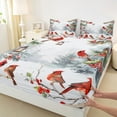 thumbnail image 3 of Manfei Merry Christmas Twin Sheet Sets,Xmas Cardinals Twin Fitted Sheet,Red Berry Flat Sheet For Kids,Luxury Bedroom Decor,3-Piece, 3 of 7