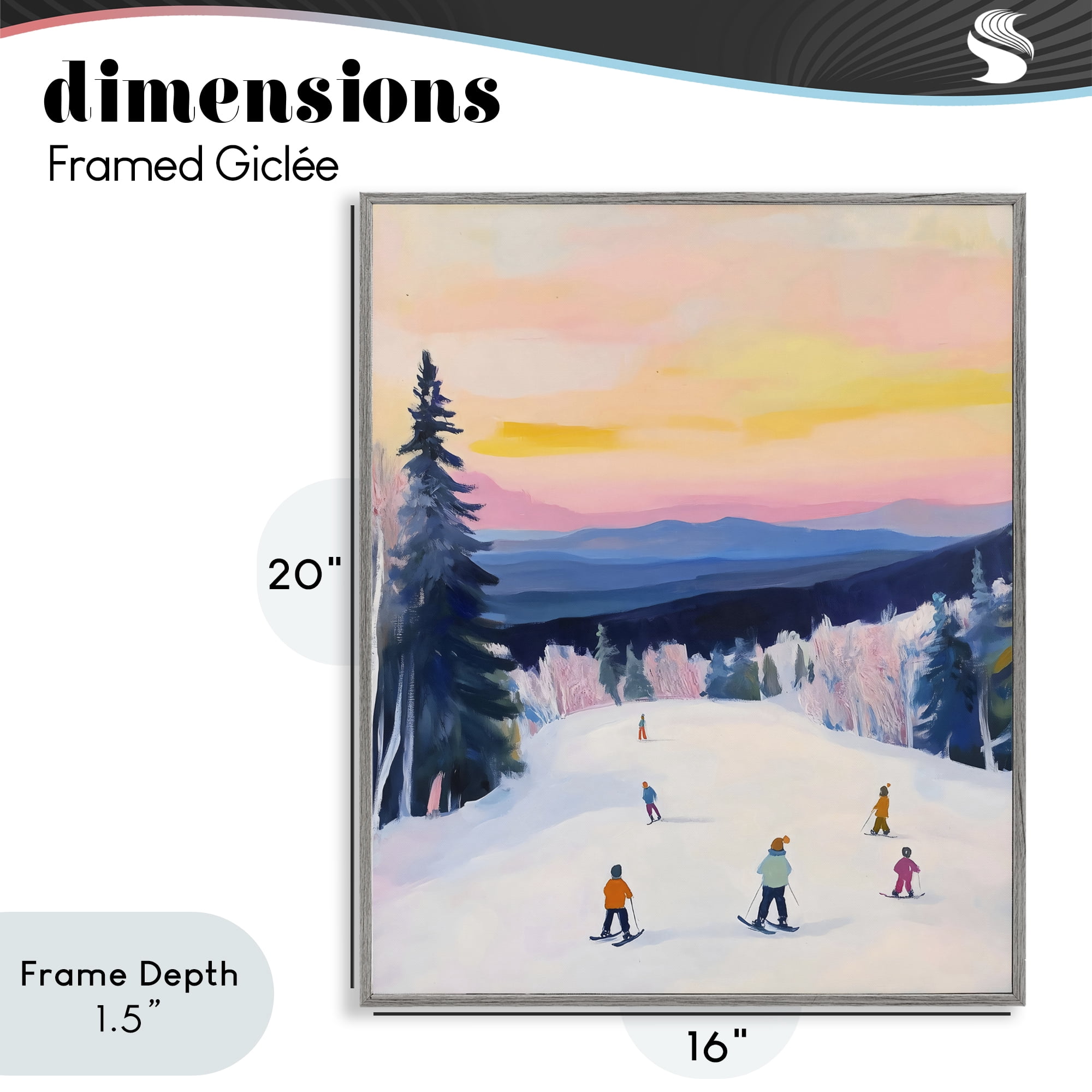 Stupell Industries Snowy Mountain Skiers at Sunset Gray Framed Giclee Art, design by The Prints Vibe