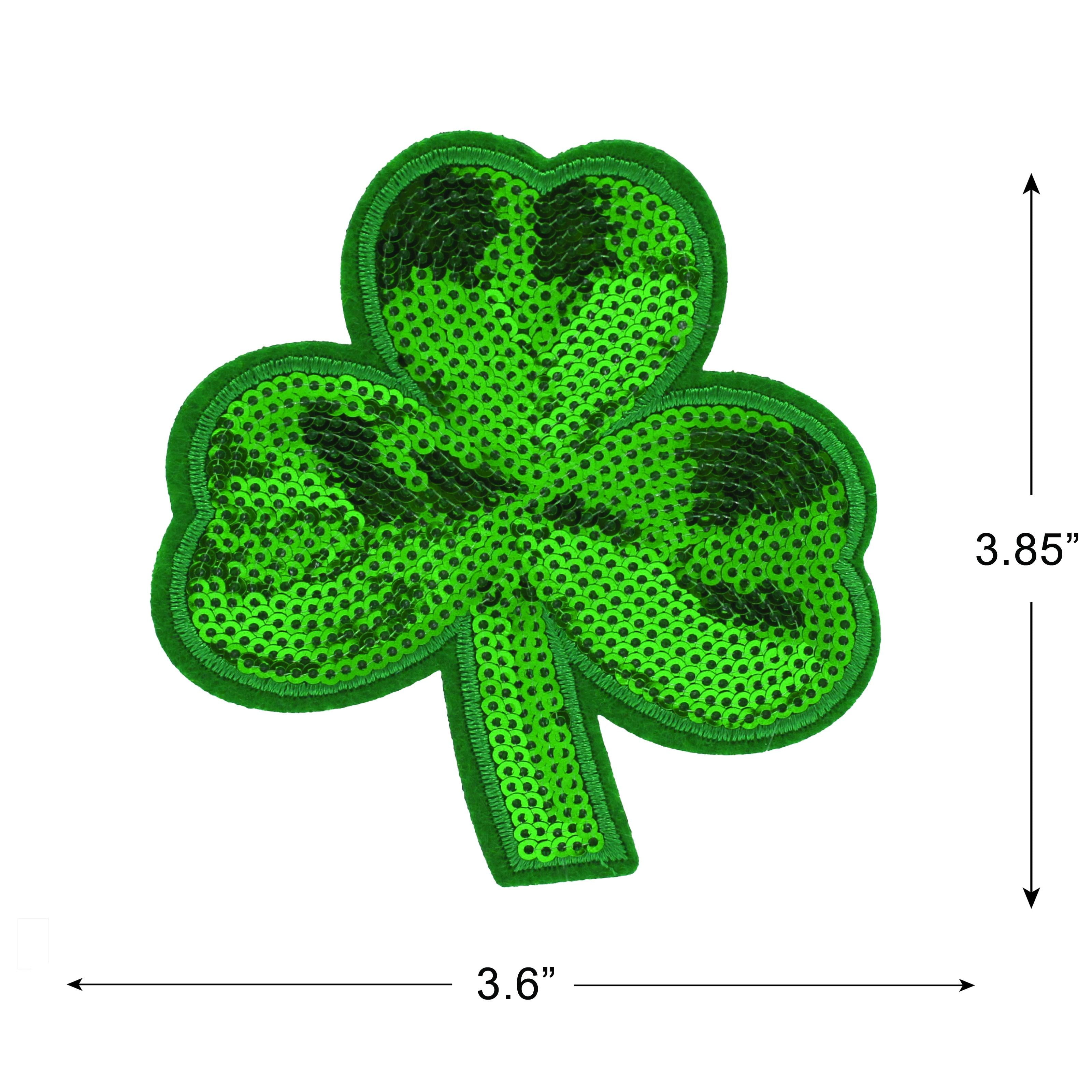 (2 pack) Gwen Studios Embroidered Sequin Green Clover Iron-on Patch Applique, 3.6" x 3.9"
