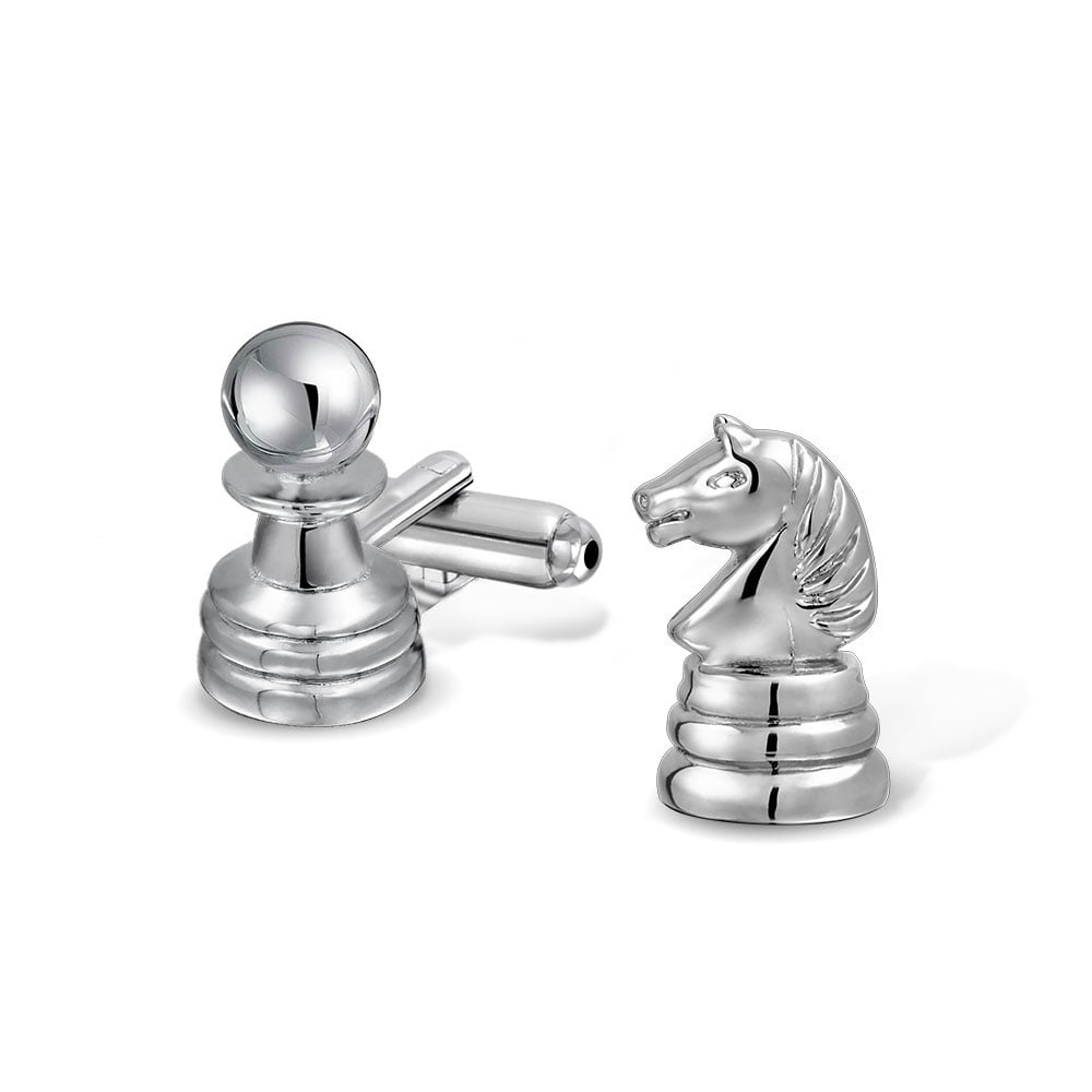 Silver Chess Fan Chain Cufflinks Pawn Piece Design Cuff Links Present Brand New