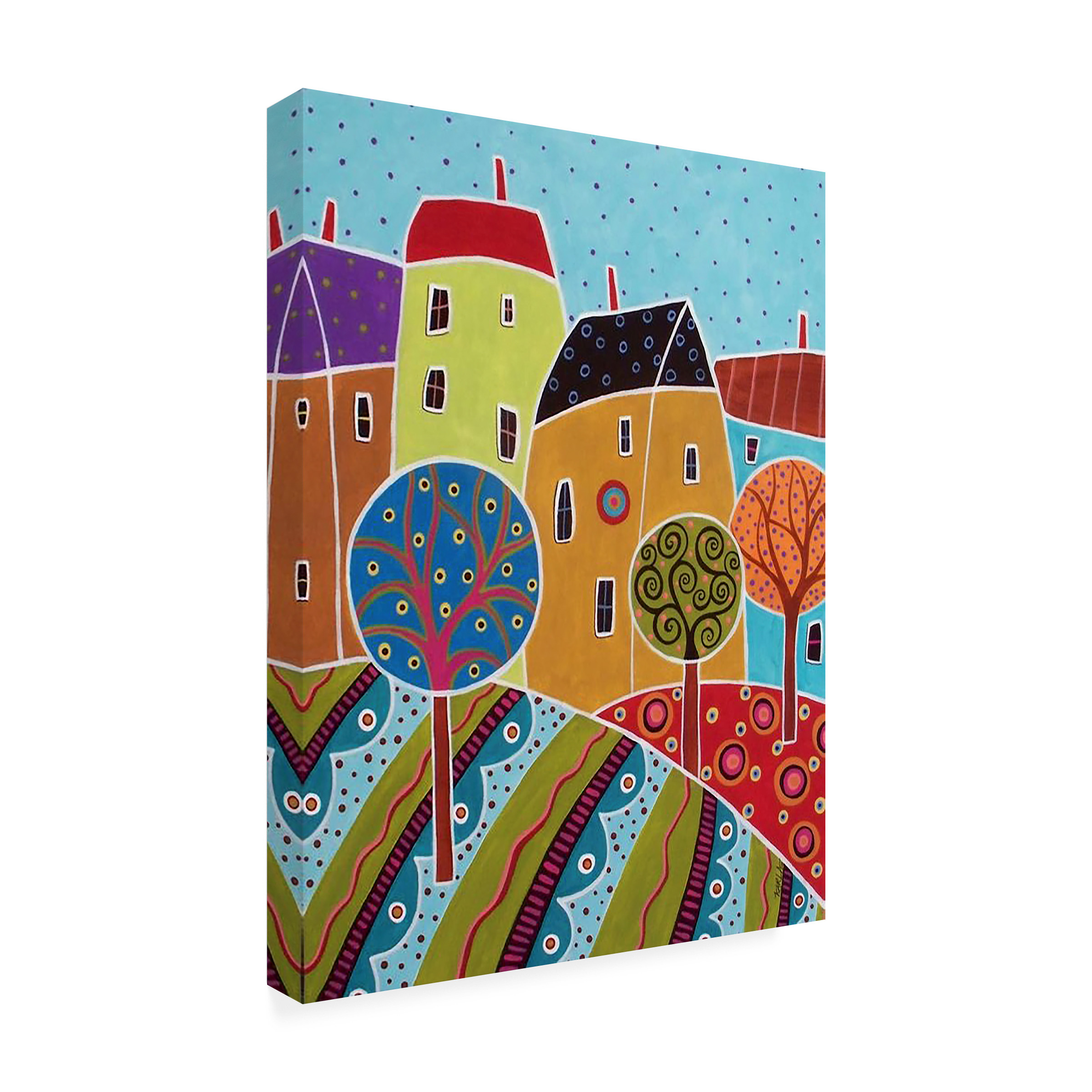 Trademark Fine Art 'Four Houses Three Trees' Canvas Art by Karla Gerard