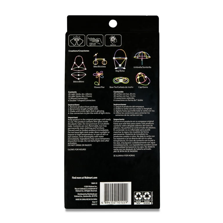 Way to Celebrate Assorted Glow Sticks, 40 Count, 7.09" x 10.23" x 1",  0.7948lbs