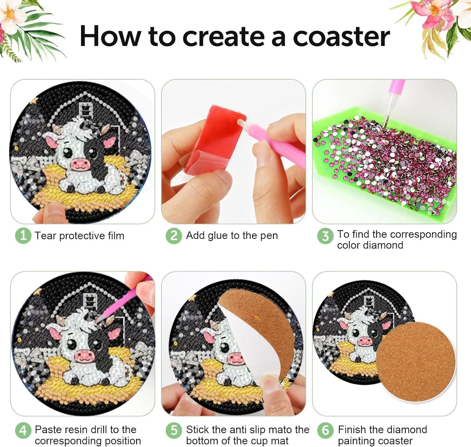 Diamond Art Coasters, Diamond Painting Coasters Kits with Holder, DIY Coaster for Beginners, Diamonds Art Crafts Supplies