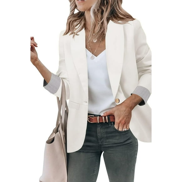 Chaqueta tipo blazer Genhoo para mujer, con la parte delantera abierta, color blanco roto, 2XL