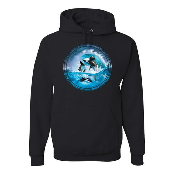 Killer Whale Circle Underwater Blue Sperm Whales Fashion Graphic Hoodie Sweatshirt, Black, Small