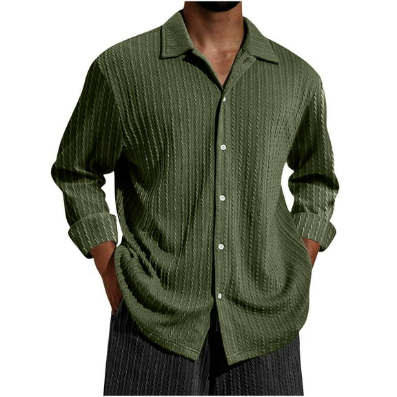 Dovford Men's Casual Button Down Dress Shirts Long Sleeve Textured Wrinkle Free Knit Stretchy Shirts for Men
