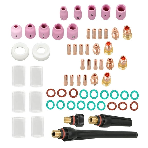 labwork 63PCS TIG Welding Torch Accessories Kit – Includes Stubby Gas Lens, Alumina Nozzles, Glass Cups for WP-17, WP-18, WP-26 Torches