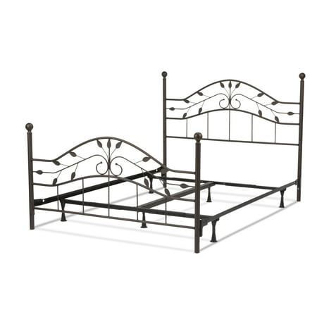 Traditional High Post Bed Sycamore Complete Metal Bed and Steel Support Frame with Leaf Pattern Design and Round Final Posts, Hammered Copper Finish, Twin ()