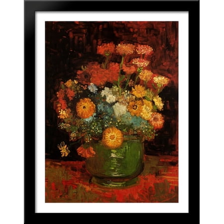 Vase with Zinnias 28x36 Large Black Wood Framed Print Art by Vincent van Gogh