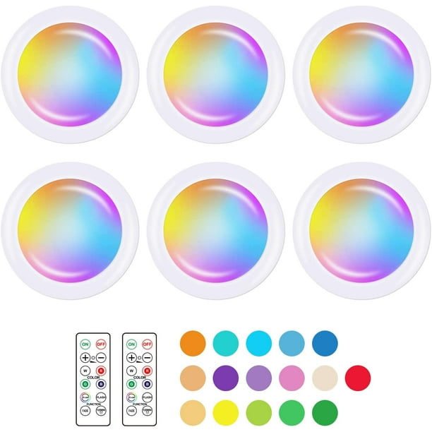 Puck Lights, 6 Pcs Dimmable Under Lights, Remote Battery