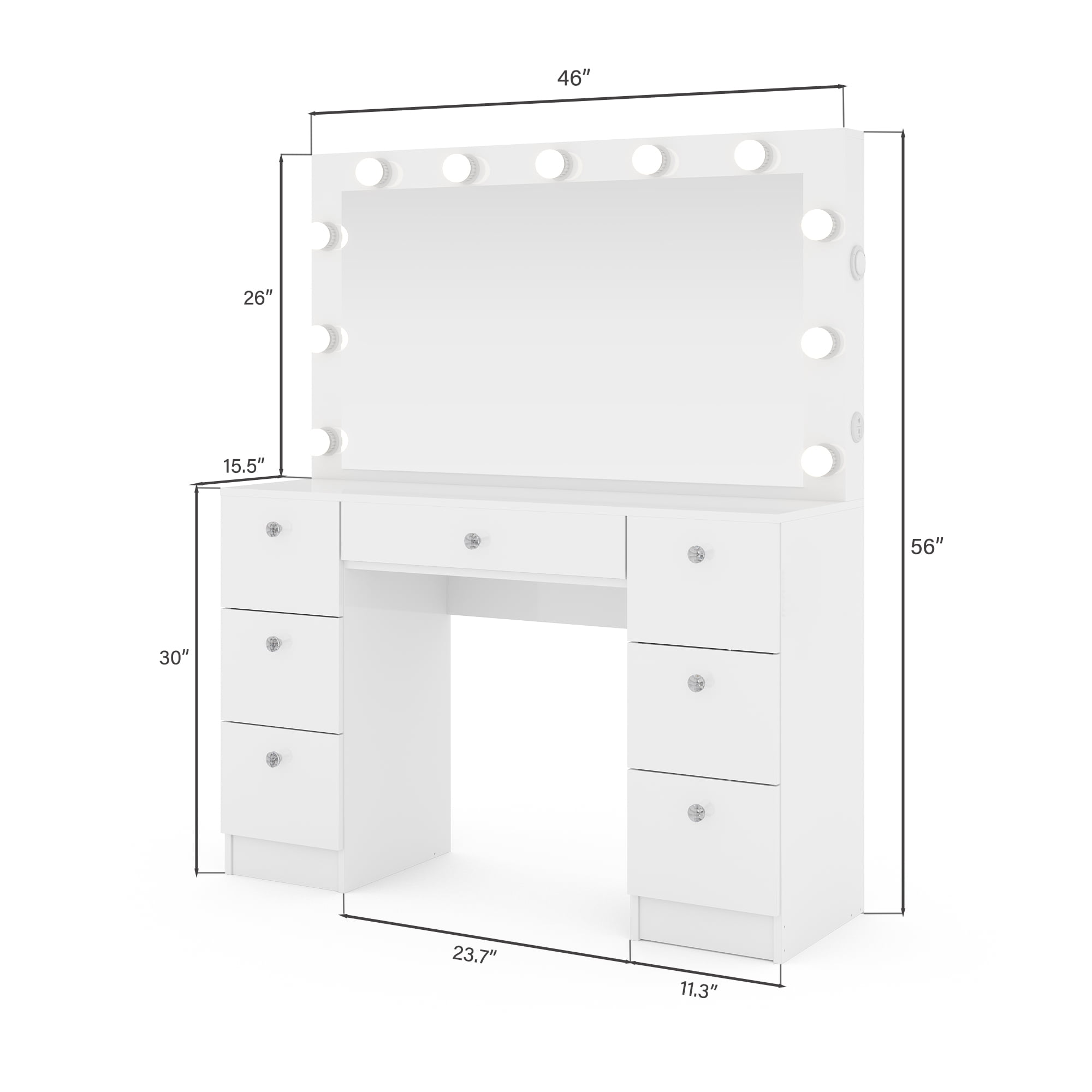Ember Interiors Tammy White Vanity Desk with Mirror
