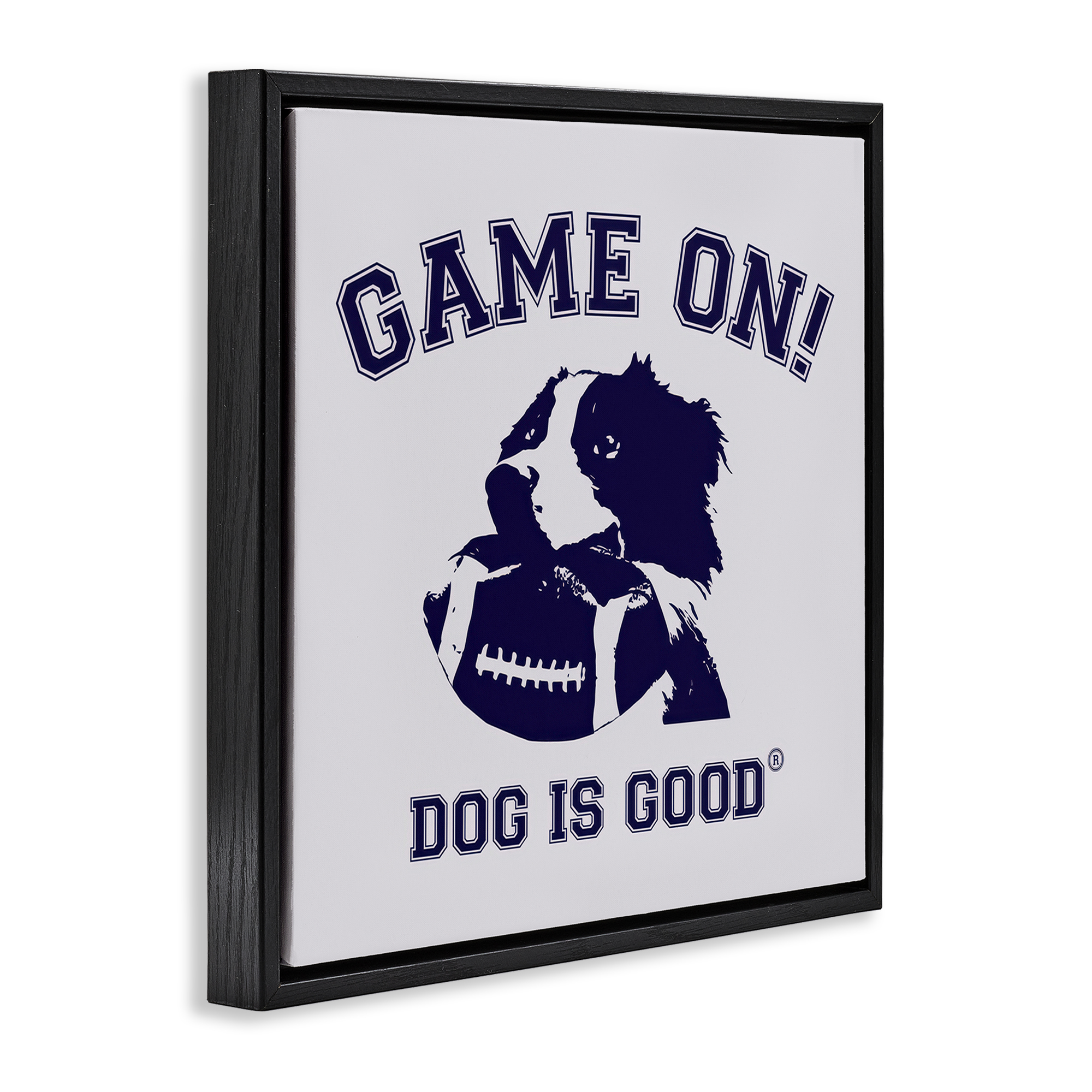 Stupell Industries Game On Dog & Football Animals Painting Black Floater Framed Canvas Art Print Wall Art, 25 x 25