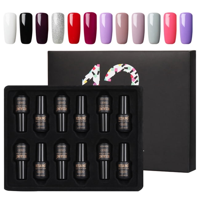 ROSALIND Ensemble de Vernis à Ongles Gel UV/LED 12 Pcs (RATC12-01) - 7ml Chacun, 5 Options de Couleur, Formule à Séchage Rapide pour Ongles Naturels et Artificiels, Usage Professionnel/art à Domicile avec Base/Top Coat Requis