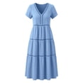 thumbnail image 7 of YuXingFu Midi Dresses for Women Mid-Length Plus Size Womens Dress Short Sleeve Solid Color Casual Summer Blue #1 L, 7 of 7