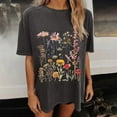 thumbnail image 6 of Womens Clothing Homenesgenics Womens Tops under $10 Women's Floral Pattern Short Sleeved Round Neck Drop Shoulder Sleeve T-Shirt Tops Gray S, 6 of 7