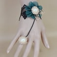 thumbnail image 4 of UDIYO Rose Decor Black Lace Ring Bracelet Women Faux Gem Faux Pearl Ring Hand Chain Jewelry Accessory, 4 of 7