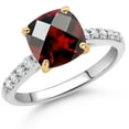 thumbnail image 2 of Gem Stone King 925 Silver and 10K Yellow Gold Red Garnet and White Lab Grown Diamond Engagement Ring for Women (2.70 Cttw, Cushion Checkerboard 8MM, Gemstone January Birthstone, Size 6), 2 of 4