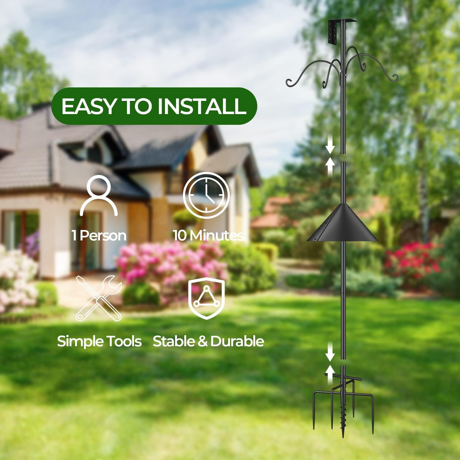 Bird Feeders Pole, House Pole 92 Inch, Adjustable Heavy Duty Feeder Stand Feeding Station with Sturdy Anchor Squirrel Proof Baffle for Watching (Bird Not Included)
