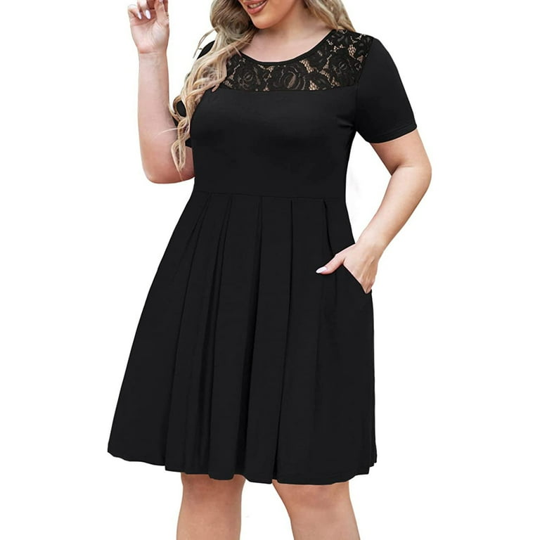 ZVAVZ plus size black dress for women sexy Maxi Dresses for Women Wedding  Guest Elegant Sexy Cold Shoulder Party Dress Short Sleeve Round Neck Lace  Dress lace maternity dress - Walmart.com