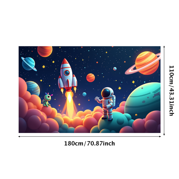 Bannière de Fond pour Enfants avec Fusée d'Astronaute d'Aventure Spatiale, Exploration Cosmique, Scène Planétaire, Décoration de Chambre de Bébé, Art Mural Vibrant, Décor de Salle de Jeux Espace Extra-Atmosphérique