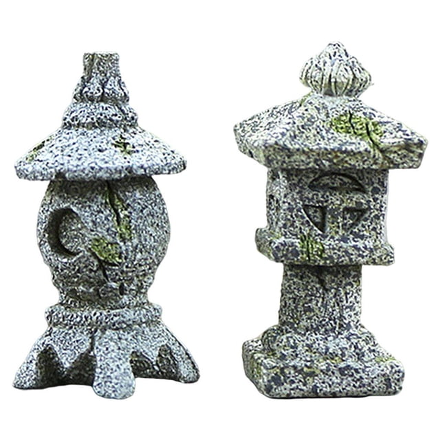 2 Piezas Pagoda Linterna Estatua Jardín Bonsái Decoración para Decoración Libre