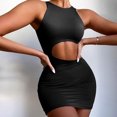 thumbnail image 3 of RXIRUCGD Robe Femme Été Longueur Genou Mode Décontractée Col Rond Sans Manches Midi Club Noire, 3 of 7